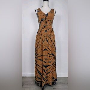 Tie-Dye Sleeveless Maxi Dress - Brown and Black